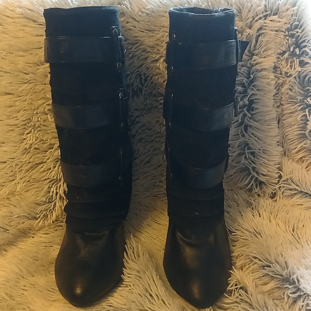 Black suede and leather boots